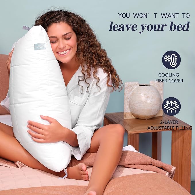 Nuzzle Pillow Adjustable Neck Pillows Queen Size Set of 4,Soft Hotel Feel | Bed Pillows Queen Set of 4 with Adjustable Height for Side, Back and Stomach Sleepers–Gift for Women & Men