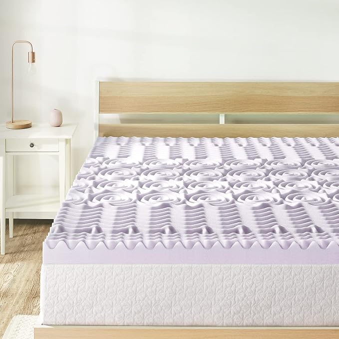 Mellow 3 Inch 5-Zone Memory Foam Mattress Topper, Soothing Lavender Infusion, Dorm Essentials, Twin