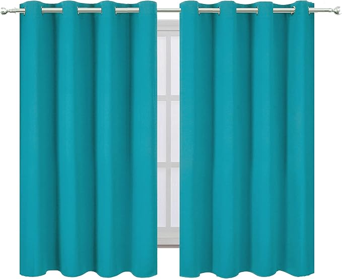 Teal Blackout Curtains/52 x 45 Inch Length Kids Curtains/Set of 2 Panels Grommet Bedroom Curtains for Living Room