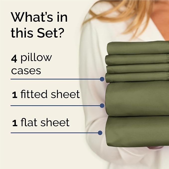 Full 6 Piece Bed Sheet Set - Soft, Breathable & Cooling Sheets - Sage Green | Ultra-Soft Hotel Luxury Bedding Set with 8-16 Inch Deep Pockets, 1 Flat & 1 Fitted Sheet & 4 Pillowcases, Wrinkle & Fade Free