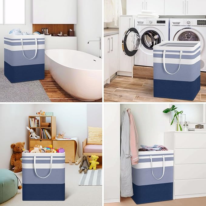 HomeHacks 2-Pack Large Laundry Basket, Waterproof, Freestanding Laundry Hamper, Collapsible Tall Clothes Hamper with Extended Handles for Clothes Toys in the Dorm and Family (Blue, 125L) | Waterproof, Freestanding, Collapsible Clothes Hamper with Reinf...