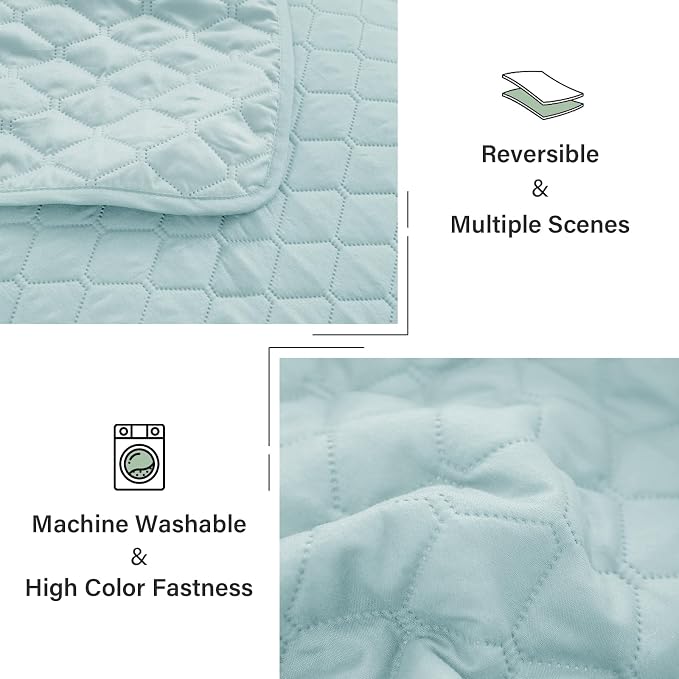 Exclusivo Mezcla Reversible Full Queen Quilt Bedding Set, Light Blue | Lightweight Bedspreads with 2 Pillow Shams, Soft Microfiber, All Season Bed Coverlets for Bedroom Guest Room, 90x96 Inch