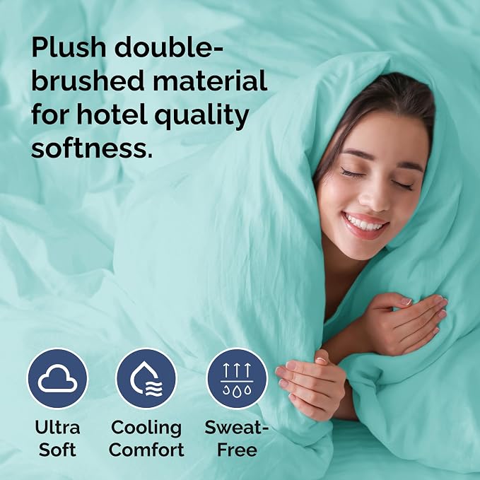 Duvet Cover Full Size - Soft 3 Piece with Zipper Closure - Spa Blue | Extra Soft, Breathable, Full Duvet Cover 80" x 90" with 2 Pillow Shams, Zipper Closures & Ties, Women, Men, Kids & Teens