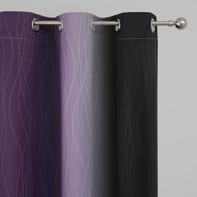 Black and Purple Ombre Blackout Curtains 63 Inch Length | Room Darkening Curtains for Bedroom, Thermal Insulated,Light Blocking,Grommet Window Drapes for Living Room,42Wx63L,2 Panels