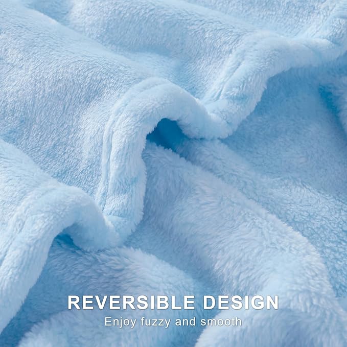 Hansleep Throw Light Blue Fleece Blanket, Soft Flannel Bed Blanket | Fuzzy Cozy Blanket 50x60 Inches, Multi-use for Bed, Sofa, Couch, Travel, Camping, All Season Warm Lightweight Cover