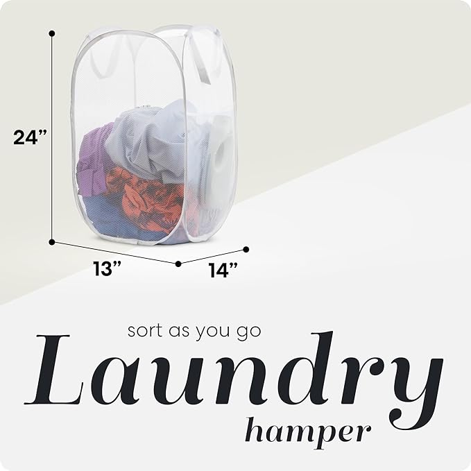 Handy Laundry Pop Up Laundry Hamper 71L Sturdy Collapsible Mesh (White) | Collapsible Mesh Pop Up Hamper, Wide Opening, Side Pocket, Breathable, Sturdy, Foldable, Space-Saving for Clothes Storage