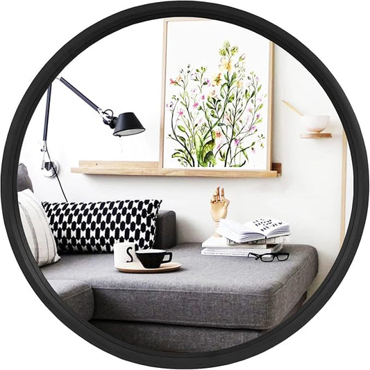 Black Round Mirror Wood Framed 28 inch Circle Wall Mirror for Bathroom Round Wall Mirror for Wall Decor, Vanity, Entryway Living Room