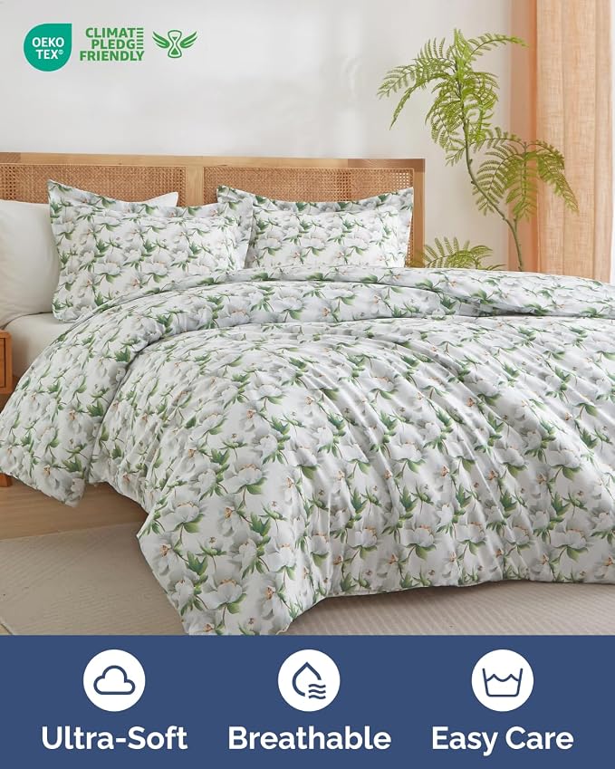 Duvet Cover Twin/TXL - Floral Duvet Cover - 2 Piece - Magnolia Garden | Extra Soft Floral Duvet Cover 68 x 90 with 1 Pillow Sham, Zipper Closures & Ties, Floral Bedding for Women, Men, Kids & Teens