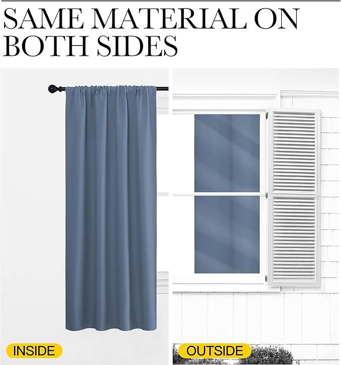 NICETOWN Living Room Curtains, Blackout Curtain Panels, Window Treatment Energy Saving Thermal Insulated Solid Rod Pocket Blackout Drapes/Draperies (Stone Blue, 1 Pair, 52 by 72-inch)