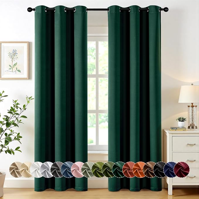 MIULEE Blackout Curtains for Bedroom 2 Panel 40 x 84 Inch Long Hunter Green | Thermal Insulated, Living Room Darkening Grommet Drapes, Noise Reducing, Light Blocking Window Treatments