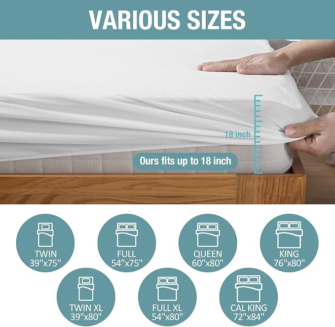 Bedecor California King Mattress Protector,Waterproof Cotton Terry Cover, Breathable and Soft for Babies, Pregnant Women, and Incontinence, Fits 9-18 Inch Deep Pocket (72"x84") | TPU layer blocks urine & spills, Ultra-thin, keeps your mattress feel, Fo...