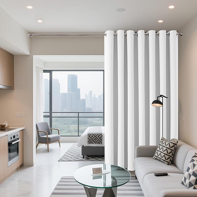 Joydeco Blackout Patio Sliding Door Curtains, Privacy Room Divider Curtains | Extra Wide Thermal Blackout Curtains for Bedroom Living Room, Curtain for Patio Door (Pure White, 60Wx90L, 1 Panel)