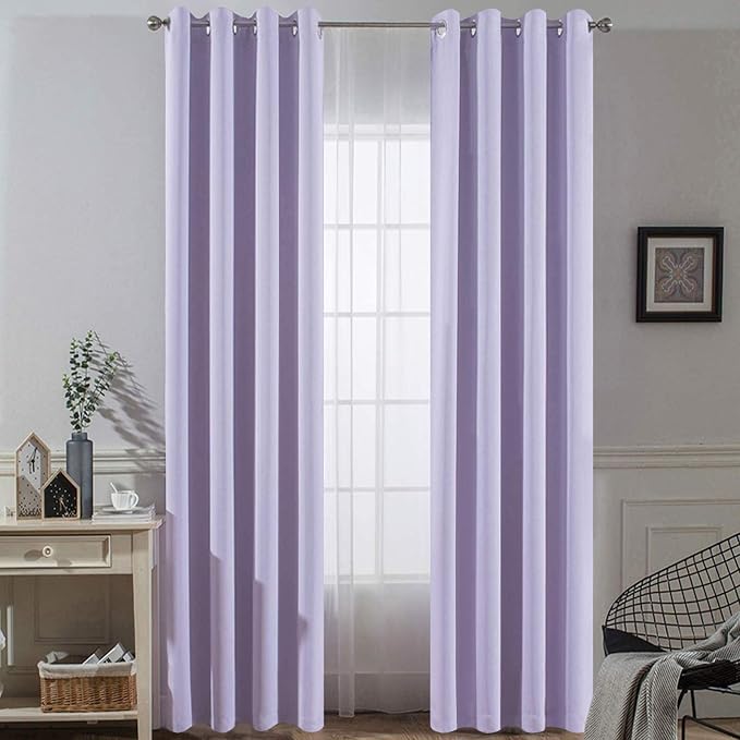 Yakamok Room Darkening Curtains 52x84 inch Length Lilac-Living Room | 2 panels,grommet blackout window treatment,thermal insulated,light blocking drapes,privacy protection,bedroom dining room