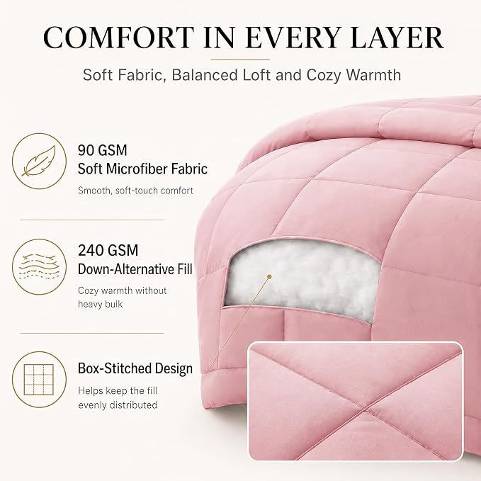 Queen Comforter Set Pink - 7 Pieces Bed in a Bag | OEKO-TEX Certified, All-Season, Bedroom, Guest Room, Down-Alternative Comforter + Flat & Fitted Sheets + 4 Pillowcases