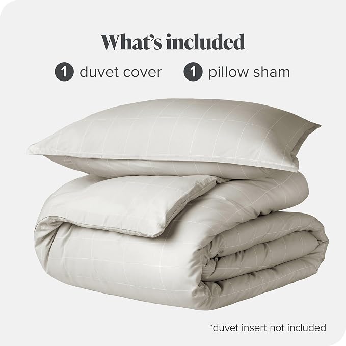 Bare Home Duvet Cover Set (Twin/Twin XL, Grid - Stone/White) | 1800 Ultra-Soft, Lightweight, Cooling, Breathable, Premium, All-Season