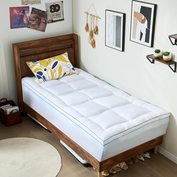 Dorm Room Essentials Dual Layer 4 Inch Memory Foam Mattress Topper Twin XL, 2 Inch Cooling Gel Memory Foam and 2 Inch Soft Pillow Top Mattress Pad Cover Back to School