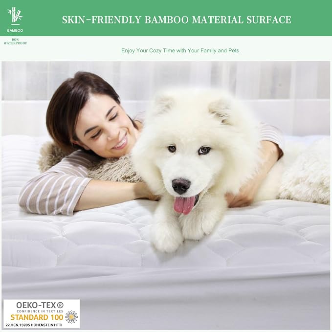 UNILIBRA Twin Mattress Protector Waterproof Rayon from Bamboo, Deep Pocket Mattress Pad Cover Fit up to 6''- 19'', Breathable Soft Filling Quilted Fitted Mattress Topper