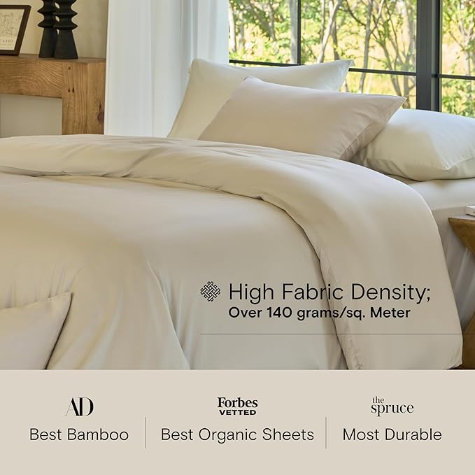 DOZ Duvet Cover Set, 100% Viscose derived from Bamboo, Organically Grown, Buttery Soft, Cooling Duvet Covers, High GSM, 1 Duvet Cover and 2 Pillowcases, 90"x90" (Sand, Full/Queen)