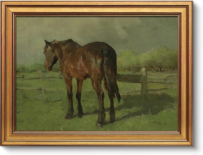 VIYYIEA Vintage Gold Framed Wall Art for Living Room, Horse Canvas Prints Home Decor, Oil Painting Picture, Bedroom Wall Decor Gifts for Friends or Family -【Horse】-(16L x 12W)