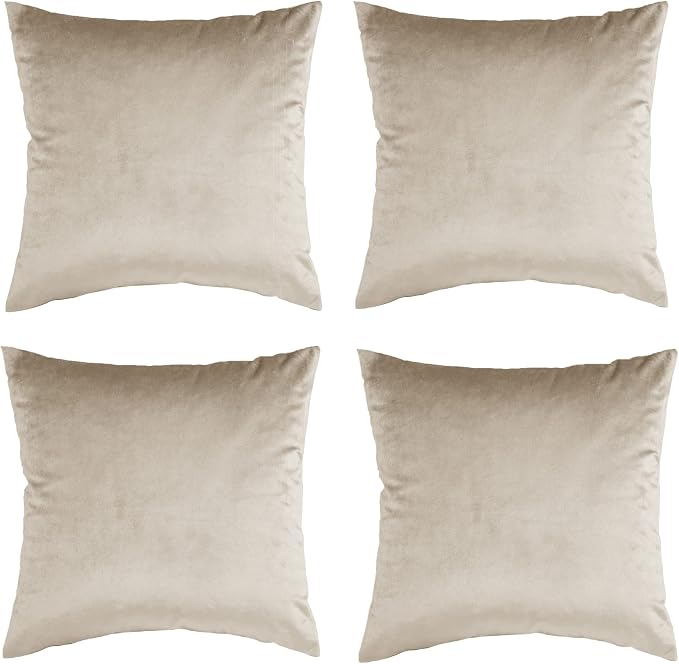 GIGIZAZA Decorative Throw Pillow Covers 16 x 16, Champagne Soft Pillow Covers Velvet,Set of 4 Decor Square Cushion Covers