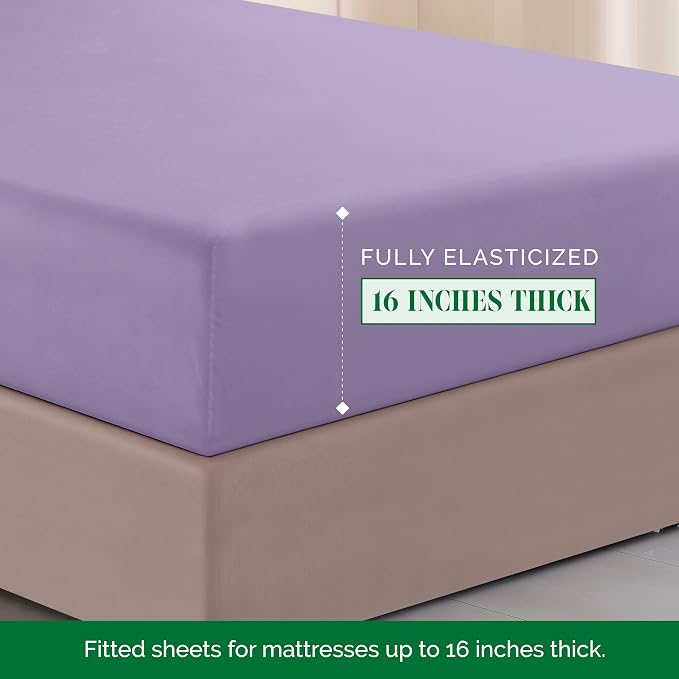 Elegant Comfort Luxurious 1500 Premium Hotel Quality Microfiber Three Line Embroidered Softest 4-Piece Bed Sheet Set, Wrinkle and Fade Resistant, Twin/Twin XL, Lavender