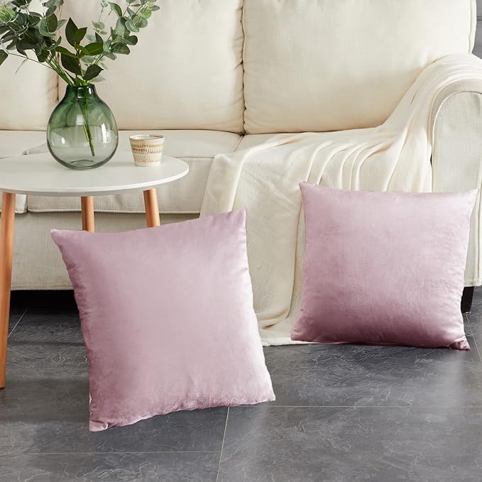 GIGIZAZA Velvet Blush Pink Throw Pillow Covers Decorative Cushion Covers Pillow Cases Sham for Sofa Couch (18x18inch(45x45cm)-4pcs, Blush Pink)