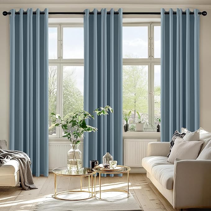 MIULEE Blackout Curtains for Bedroom 2 Panel 40 x 72 Inch Long Greyish Blue | Thermal Insulated, Living Room Darkening Grommet Drapes, Noise Reducing, Light Blocking Window Treatments