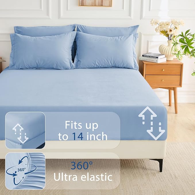 7 Pieces Full Comforter Set, Soft Bed in a Bag Full Size, All Season Bedding Set with Comforter, Flat Sheet, Fitted Sheet, Pillowcases & Shams, Greyish Blue