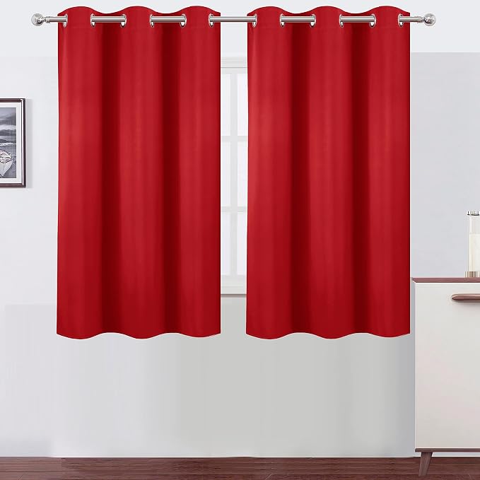 Blackout Curtains 38 x 54 inch/Bright Red Curtains Set of 2 Panels/Thermal Insulated Room Darkening Bedroom Curtains