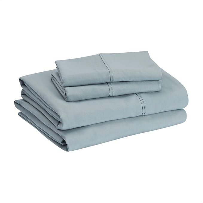 Amazon Basics Lightweight Breathable Super Soft Wrinkle-Free Easy Care Brushed Microfiber 4 Piece Bed Sheet Set with 14-Inch Deep Pockets, Queen, Spa Blue, Solid