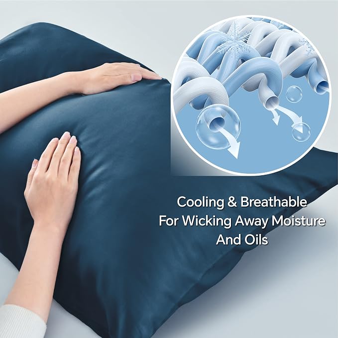 BEDELITE Pillow Cases Standard Size 2Pcs, Rayon from Bamboo, Navy Blue | Cooling and Breathable Pillow Cover for Hot Sleepers & Night Sweats, Silky Soft Cozy, Envelope Closure, 20"x26"