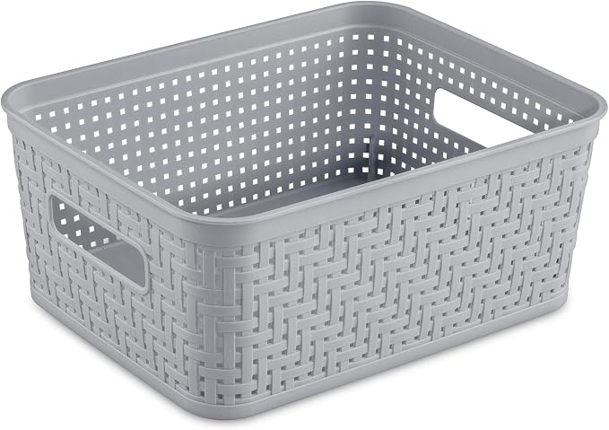 Sterilite 8 Pack Plastic Storage Bin Organization Containers, Small Baskets, Cement