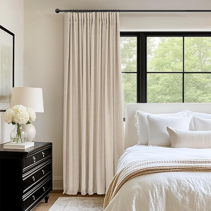 INOVADAY Linen Textured 100% Blackout Sliding Door Curtains 102x96 Oatmeal | 1 Panel, Extra Wide Sliding Glass Door Curtains for Patio, Blackout Curtains for Bedroom, Thermal Insulated