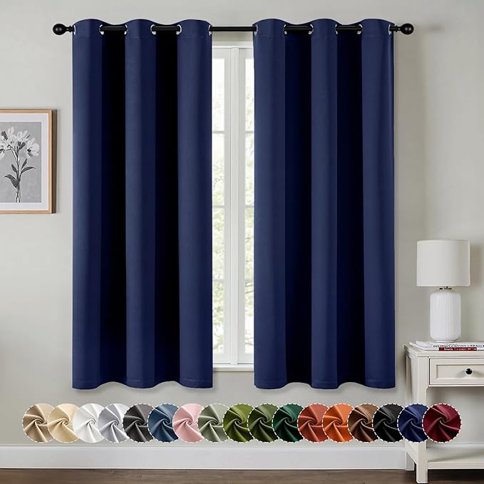 MIULEE Blackout Curtains for Bedroom 2 Panels 40 x 45 Inch Long Navy Blue | Thermal Insulated, Living Room Darkening Grommet Drapes, Noise Reducing, Light Blocking Window Treatments