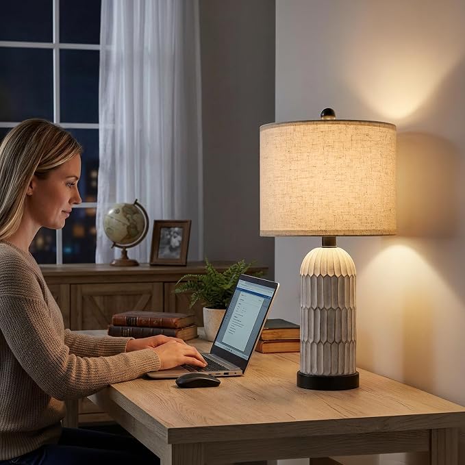 OYEARS 22.5" Bedside Table Lamps Set of 2, Farmhouse Table Lamp with USB A+C Charging Ports,Vintage Nightstand Lamp for Bedrooms and Living Rooms, Retro Resin End Table Lamp with Linen Shade, Black