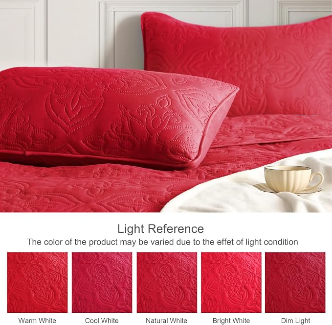Whale Flotilla Cal King Quilt Set Vintage Damask Reversible Bedspread | Suitable for Bed, 3 Pieces Red Lightweight Breathable Oversized Quilts, Ultrasonic Coverlet Bed Cover with 2 Pillow Shams