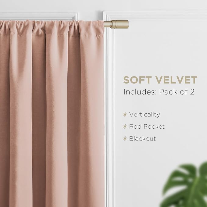 Joydeco Velvet Blackout Curtains Black Out Curtain 96 Inch Drapes | for Bedroom Living Room, Heat and Light Blocking, Thermal Insulated Luxury Heavy Duty Curtain 2 Panels Rod Pocket