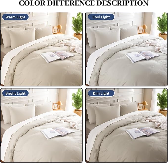 NEXHOME PRO 100% Washed Cotton Duvet Cover Queen Size, Ogranic Natural Linen Feel Breathable Bedding Set with Zipper Closure, 3 Pieces Duvet Cover Set Linen (No Comfortert) 9090