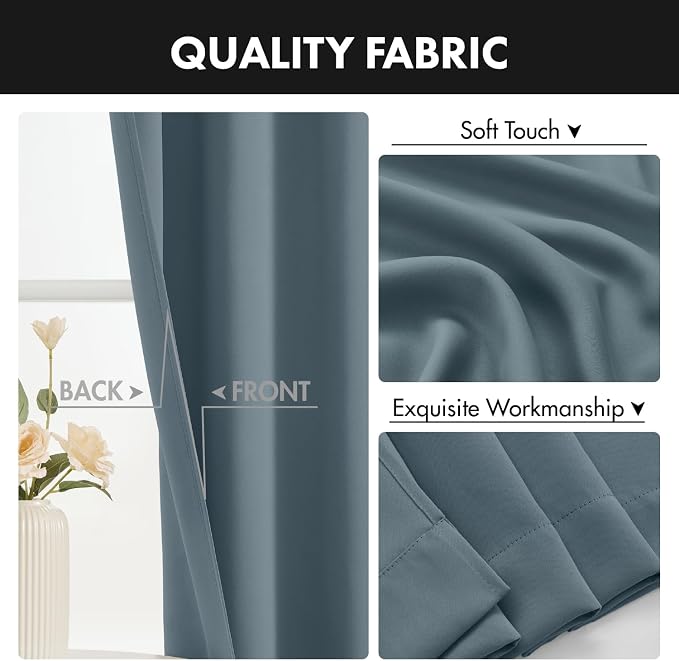 MIULEE 84 Inch Length Grey Blue Blackout Bedroom Curtains Set of 4 | Thermal Curtains for Summer Heat, Light Blocking Privacy Bedroom Window Drapes, Top&Bottom Rod Pocket, Living Room