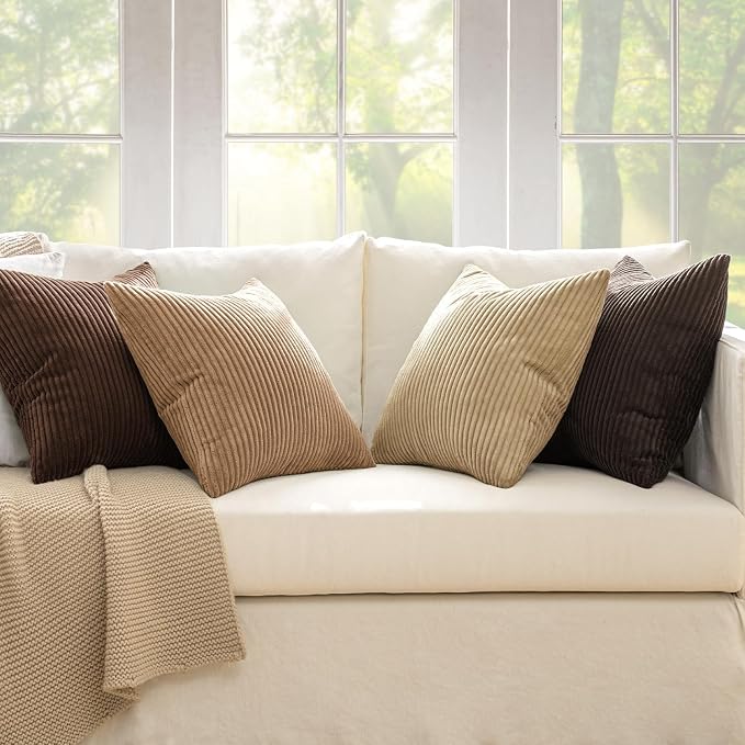 MIULEE Fall Corduroy Decorative Throw Pillow Covers Dark Brown 20x20 | Set of 4, Mordern Rustic Fall Decor, Rich Deep Brown Palette, Boho Farmhouse Cushion Covers for Couch Bed Sofa Living Room