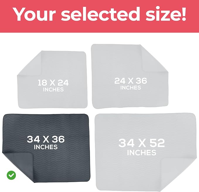6 Pack Waterproof Reusable Heavy Absorbency Incontinence Bed Pads 34"x36" | Utopia Bedding Washable Underpads, Chuck Pads for Adults, Kids, Elderly and Pets, Bedwetting Pads for Sofa and Couch, Grey