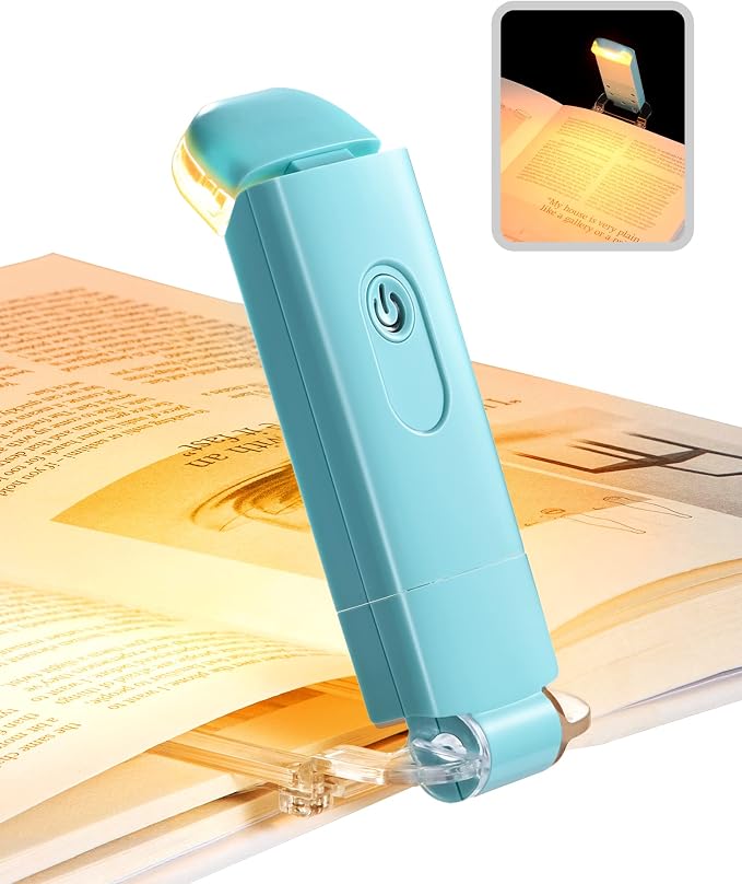 DEWENWILS USB Rechargeable Book Light, LED Clip on Book Reading Light Blue | Amber Glow, Blue Light Blocking, Brightness Adjustable, Flexible Lighting Angle, Portable Bookmark Light for Kids, Bookworms