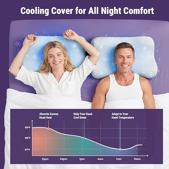 ZZ-WELL Neck Pillow for Sleeping - Side Sleeper Pillow with Cooling Pillowcase - High Density Memory Foam Pillows for Broad Shoulders Adults - Heavy & Thick Bed Pillows, Standard Size (Grey)