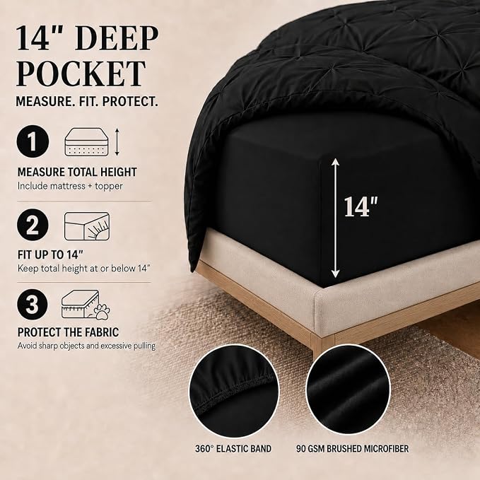 HIMEET Twin XL Comforter Set Black - 5 Pieces Pintuck Bed in a Bag | OEKO-TEX Certified, 240GSM Down Alternative Comforter, 14" Deep Pocket Fitted Sheet + Flat Sheet + 1 Pillowcase + 1 Sham