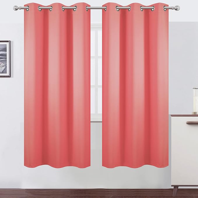Coral Thermal Blackout Curtains/42 x 72 Inch/Set of 2 Panels Room Darkening Curtains for Bedroom