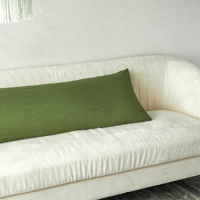 Simple&Opulence Body Pillow Cover 20" x 54",100% Pure Linen, Ultra Soft and Breathable, Body Pillowcase with Envelope Closure for Adults(Olive Green)