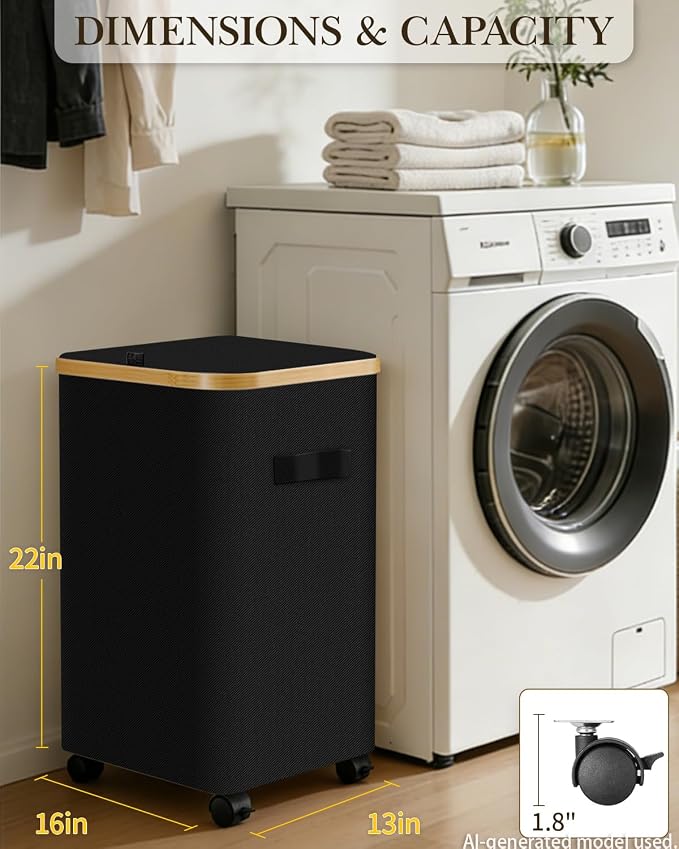 Laundry Hamper with Wheels, 75L Rolling Laundry Basket, Removable Inner Bag | Clothes Hampers for Laundry, Collapsible Dirty Clothes Hamper for Dorm, Bedroom, Bathroom, Laundry Room