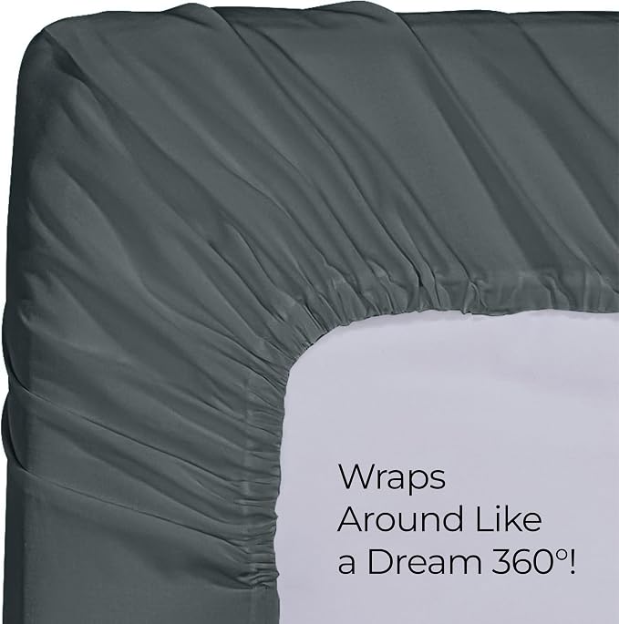 Twin XL Fitted Sheet, Ultra Soft Fits Up to 16 Inch Deep Pocket, Grey | Hotel Comfort, Cooling & Breathable Cotton like Polyester, Easy Fit, Wrinkle & Fade Resistant, Snug Fit, Easy Care, Oeko-Tex