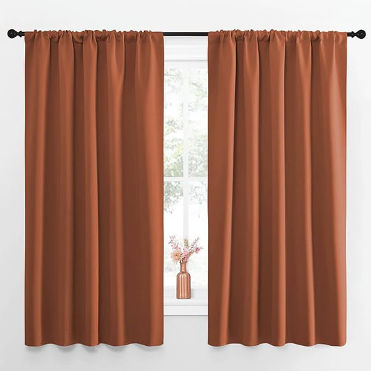 NICETOWN Blackout Curtains and Drapes - Thermal Insulated Solid Rod Pocket Blackout Draperies/Panels (Burnt Orange, 1 Pair, 52 by 63 inches)