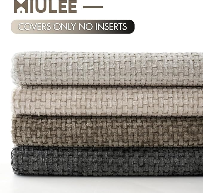 MIULEE Soft Decorative Chenille Euro Pillow Covers Neutral 24x24 Pack of 4 | Mid Century Modern Decor, Cream to Charcoal Set, Couch Throw Pillows, Farmhouse Boho Cushion Covers for Sofa Bed Living Room